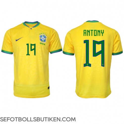 Brasilien Antony #19 Replika Hemma matchkläder VM 2022 Korta ärmar